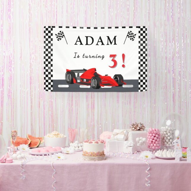 Bannière d'anniversaire de voiture de course 3 ans (Fête)
