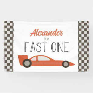 Bannière d'anniversaire de voiture de course rouge