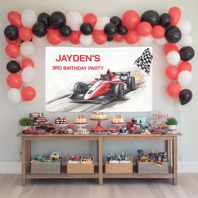 Bannière d'anniversaire de voiture de course rouge (Créateur téléchargé)