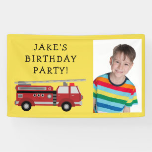 Bannière d'anniversaire d'enfant Camion de pompier
