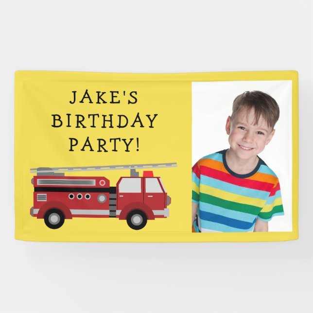 Bannière d'anniversaire d'enfant Camion de pompier (Horizontal)