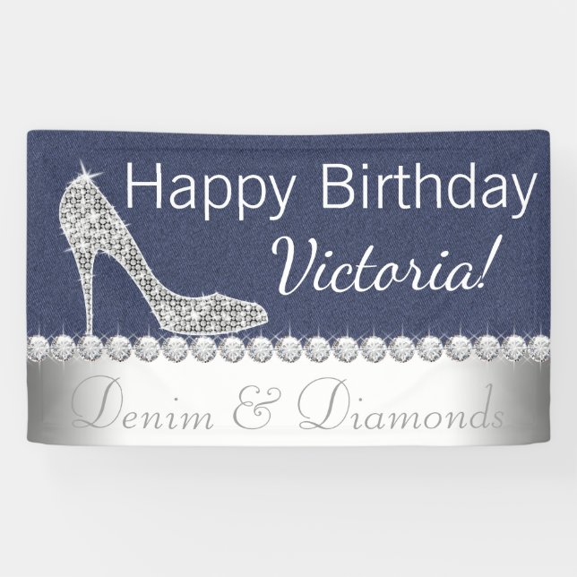 Bannière d'anniversaire Denim et Diamant (Horizontal)