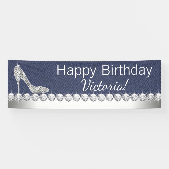 Bannière d'anniversaire Denim et Diamant (Horizontal)
