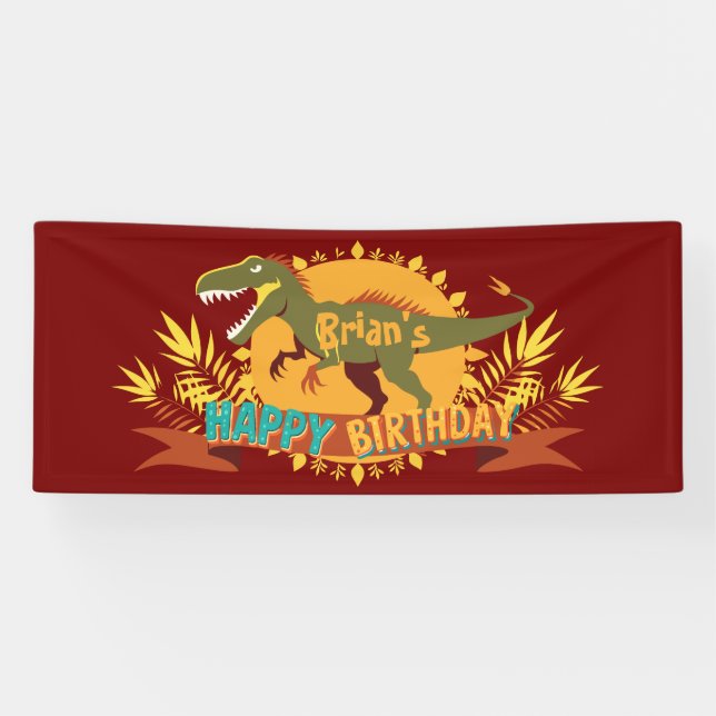 Bannière d'anniversaire des Dinosaures t-rex (Horizontal)