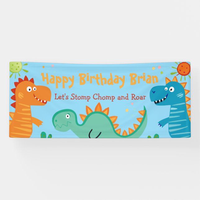 Bannière d'anniversaire des mignons dinosaures (Horizontal)