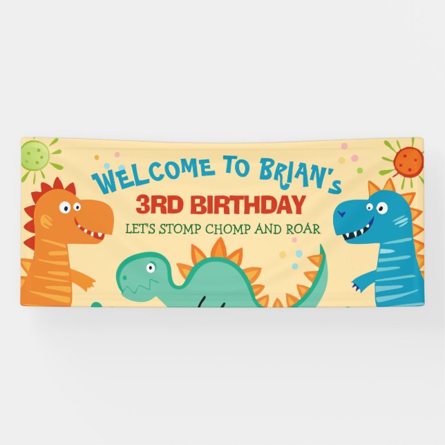 Bannière d'anniversaire des mignons dinosaures (Horizontal)