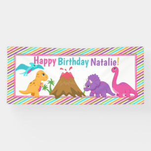 Bannière d'anniversaire Dino Girl