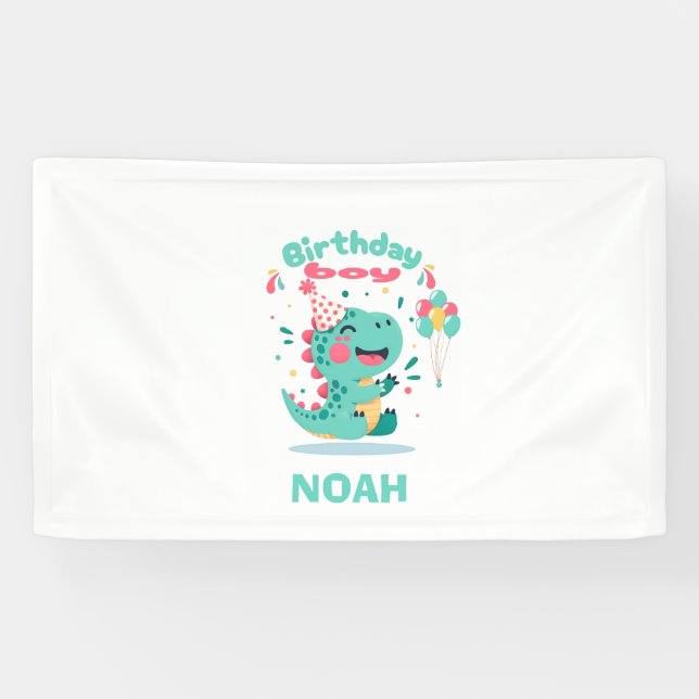 Bannière d'anniversaire Dinosaure | Fête pour garç (Horizontal)