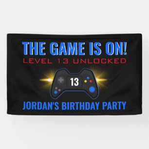 Bannière d'anniversaire du jeu vidéo bleu