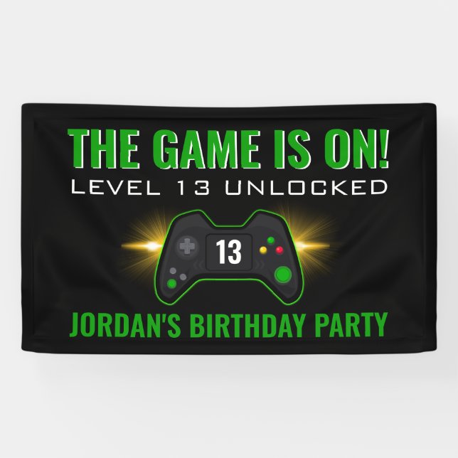 Bannière d'anniversaire du jeu vidéo vert (Horizontal)