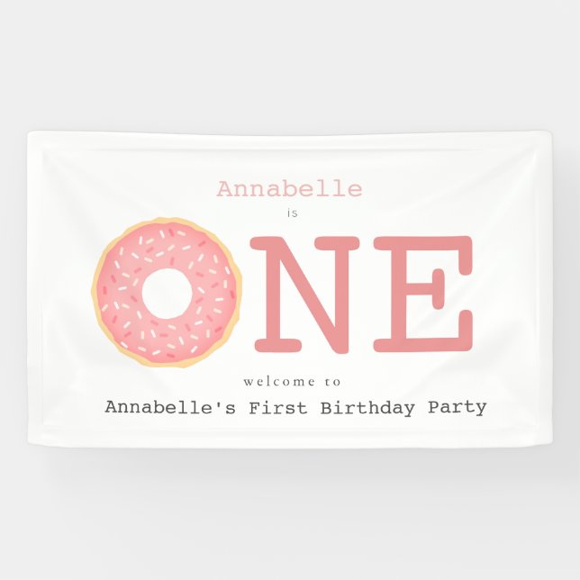 Bannière d'anniversaire d'une fille rose Donut (Horizontal)