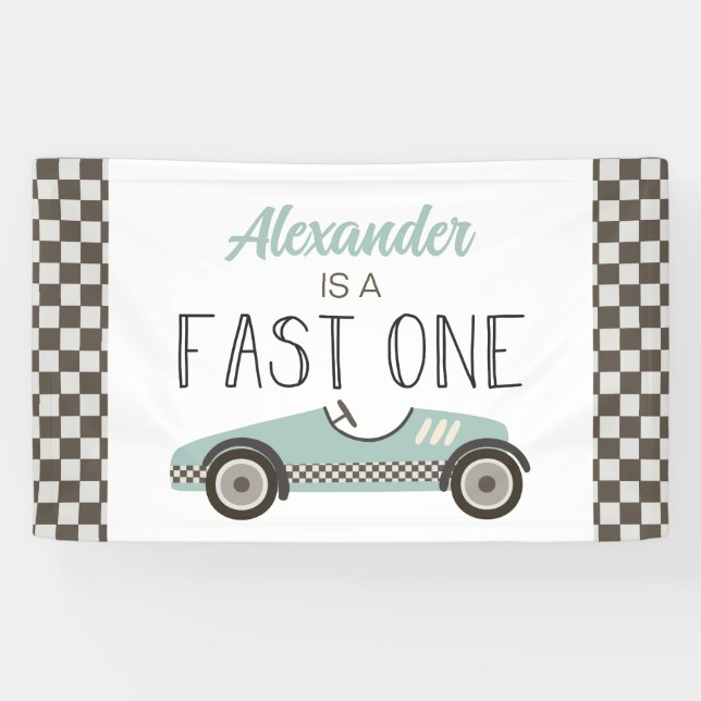 Bannière d'anniversaire Fast One Blue Voiture de c (Horizontal)