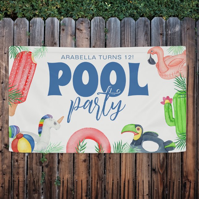 Bannière d'anniversaire | Fête au bord de la pisci (Créateur téléchargé)