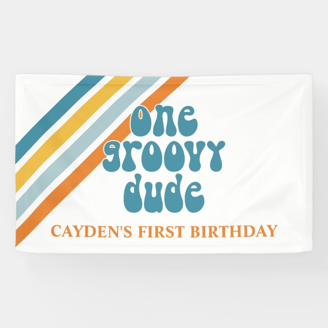 Bannière d'anniversaire garçon Groovy One Rétro Ra (Horizontal)