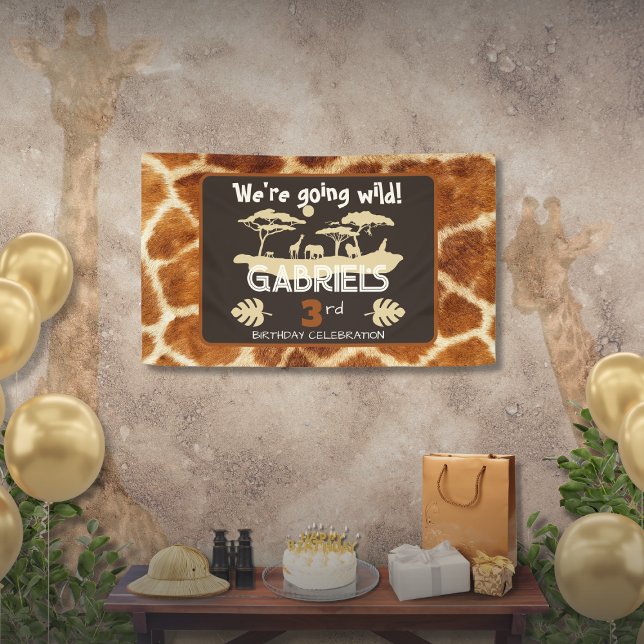 Bannière d'anniversaire girafe à motif animal (Créateur téléchargé)