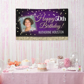 Bannière d'anniversaire Glittery Purple et Gold