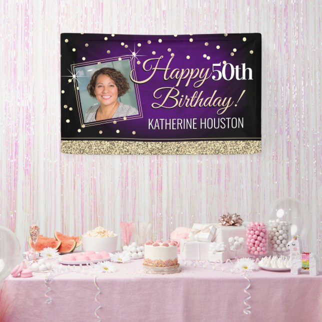Bannière d'anniversaire Glittery Purple et Gold (Fête)