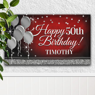 Bannière d'anniversaire Glittery Red and Silver