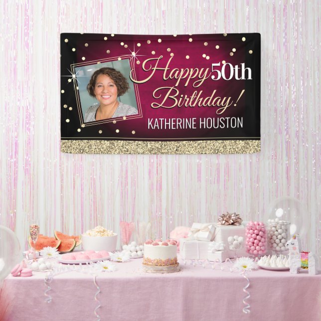 Bannière d'anniversaire Glittery Rose and Gold (Fête)