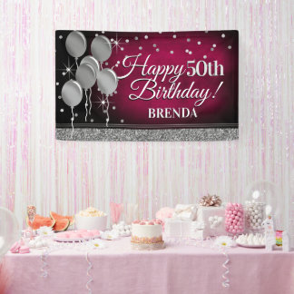 Bannière d'anniversaire Glittery Rose et Silver