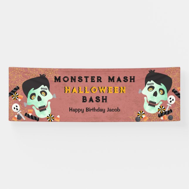 Bannière d'anniversaire Halloween Monster Mash (Horizontal)