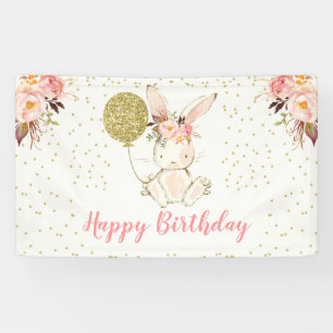 Bannière d'anniversaire joyeuse de Floral Bunny