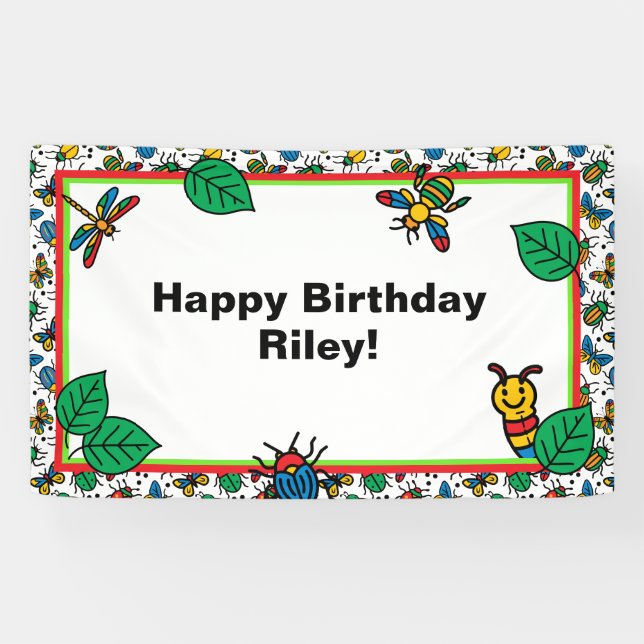Bannière d'anniversaire Joyeux avec des insectes m (Horizontal)