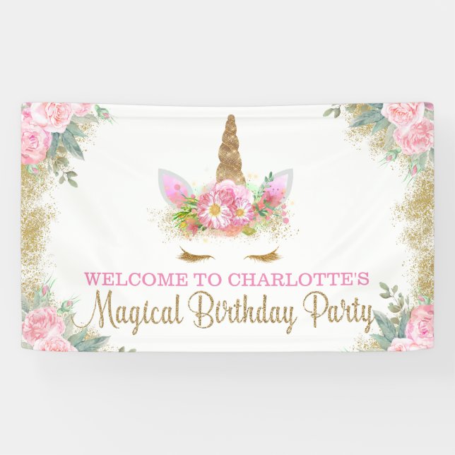 Bannière d'anniversaire Licorne Visage Licorne (Horizontal)