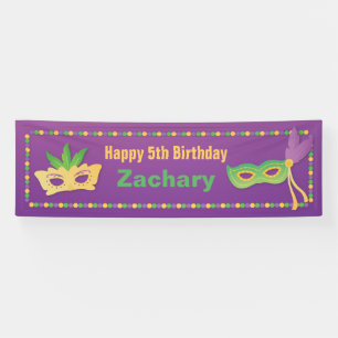 Bannière d'anniversaire Mardi Gras Masques et Perl