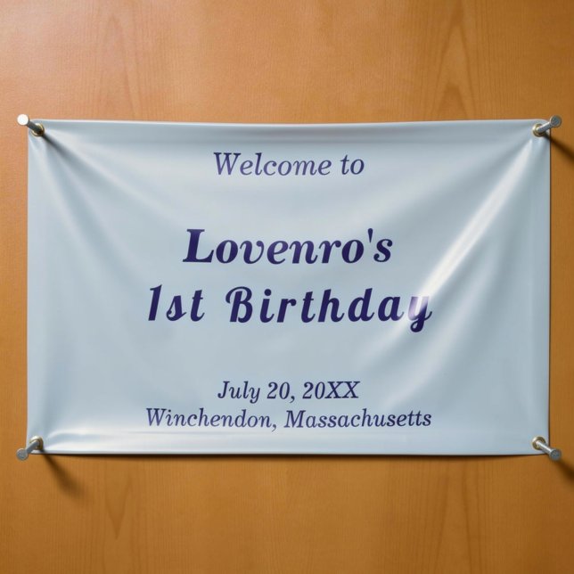 Bannière d'anniversaire minimaliste bleu clair pou (Light blue minimalist typography style kids birthday banner)