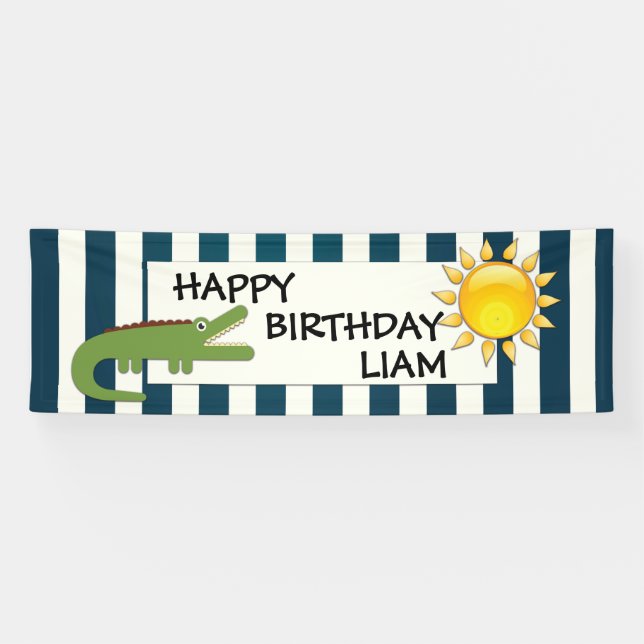 Bannière d'anniversaire nautique bleu et blanc All (Horizontal)