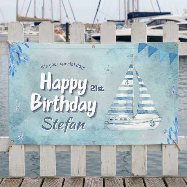 Bannière d'anniversaire nautique Cabana Sail (Smooth sailing on your birthday.)