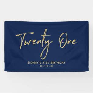 Bannière d'anniversaire Or & Bleu Marine   21 ans