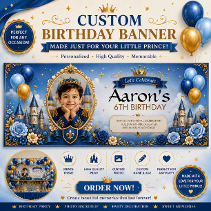 Bannière d'anniversaire personnalisée bleue et or 