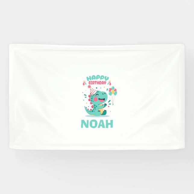 Bannière d'anniversaire personnalisée de dinosaure (Horizontal)