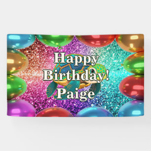 Bannière d'anniversaire personnalisée de Tortue pe