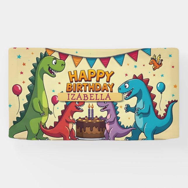 Bannière d'anniversaire personnalisée dinosaure po (Horizontal)