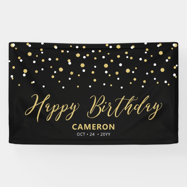Bannière d'anniversaire personnalisée Hexagone noi (Horizontal)