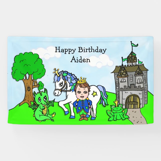 Bannière d'anniversaire personnalisée Prince aux c (Horizontal)