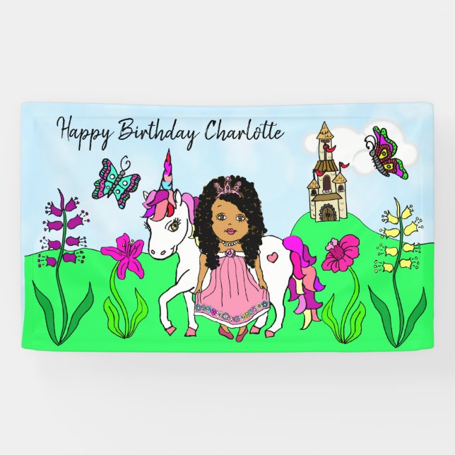 Bannière d'anniversaire personnalisée Princesse et (Horizontal)