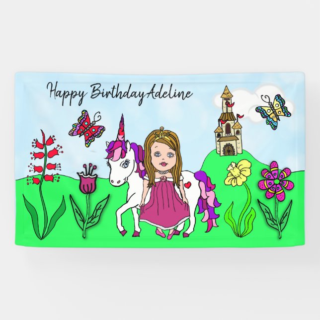 Bannière d'anniversaire personnalisée Princesse et (Horizontal)