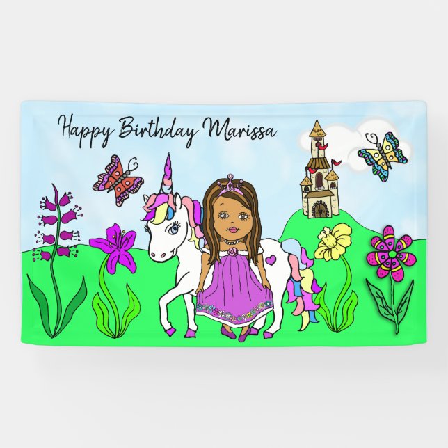 Bannière d'anniversaire personnalisée Princesse et (Horizontal)