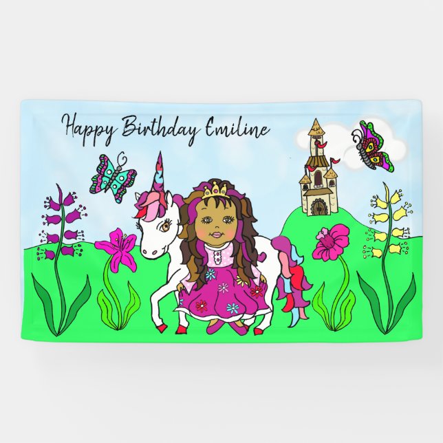 Bannière d'anniversaire personnalisée Princesse et (Horizontal)