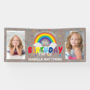 Bannière d'anniversaire photo arc-en-ciel rustique