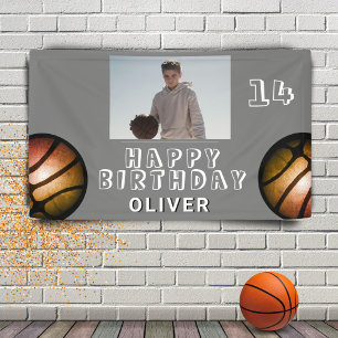 Bannière d'anniversaire photo de ballon de basket