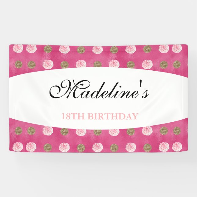 Bannière d'anniversaire Polka-Dot Or Personnalisée (Horizontal)