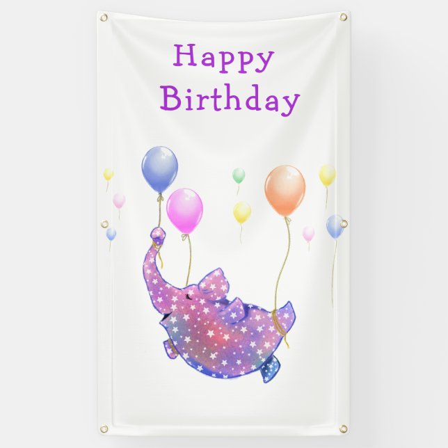 Bannière d'anniversaire pour enfants avec éléphant (Vertical)