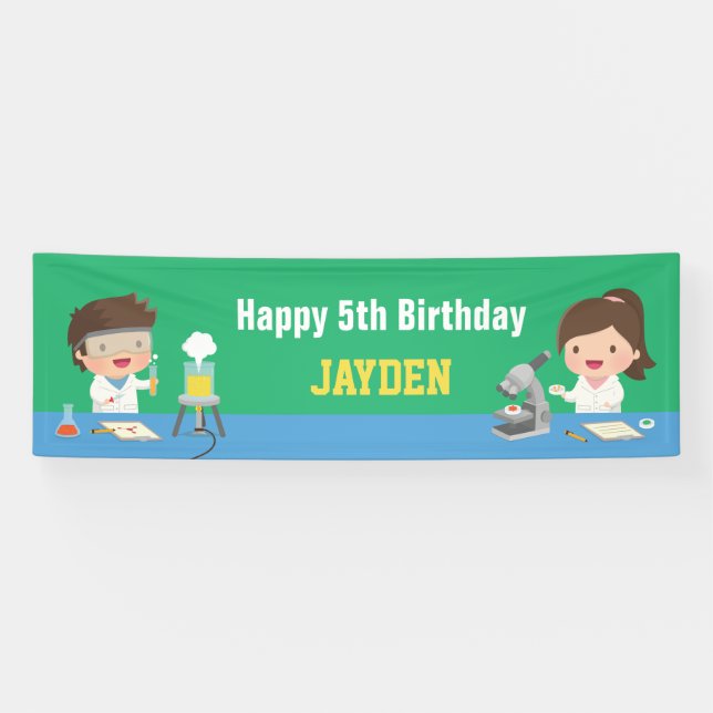 Bannière d'anniversaire pour enfants Little Scient (Horizontal)