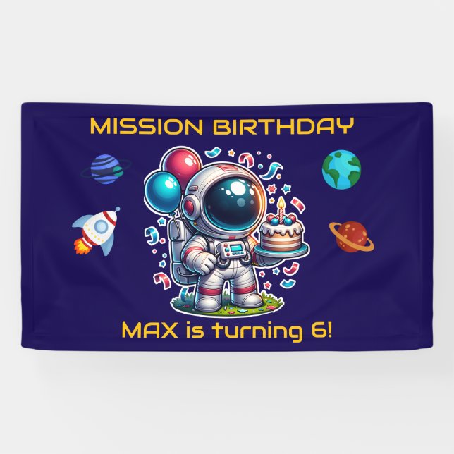 Bannière d'anniversaire pour garçon Astronaute Exp (Horizontal)