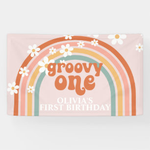 Bannière d'anniversaire Rétro Arc-en-ciel Groovy O